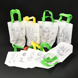 Rectangle Non-Woven DIY Environmental Scribble Bags, with Handles, for Children DIY Crafts Making