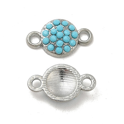 Tibetan Style Alloy Connector Charms, with Synthetic Turquoise, Flat Round