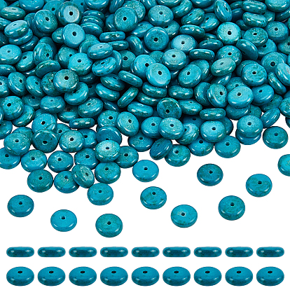3 brins de perles turquoise synthétiques, teint, disque / plat rond, perles heishi