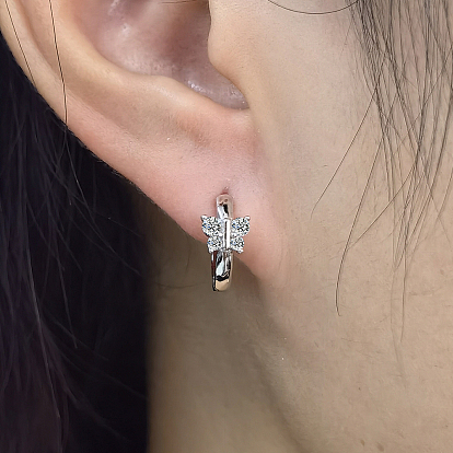 925 Sterling Silver Butterfly Hoop Earrings, with Clear Cubic Zirconia