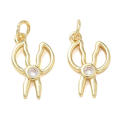 Brass Micro Pave Clear Cubic Zirconia Pendants, Scissor Charms