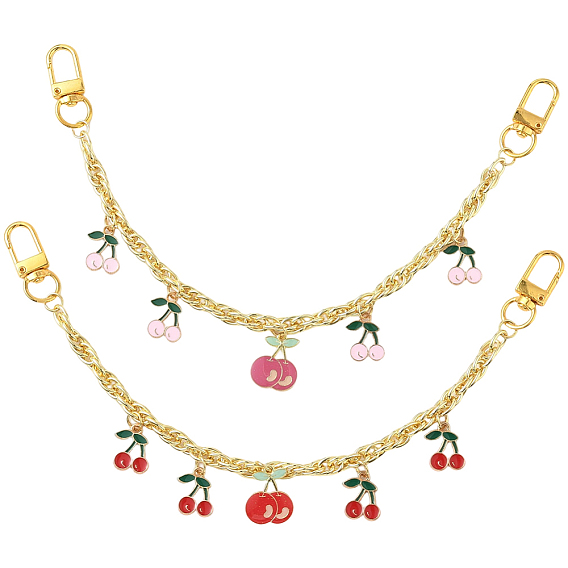 2 шт. 2 стили сплав эмаль вишня подвеска латунь сумка декоративные цепочки, с застежками из сплава, аксессуары для замены сумок, разноцветные