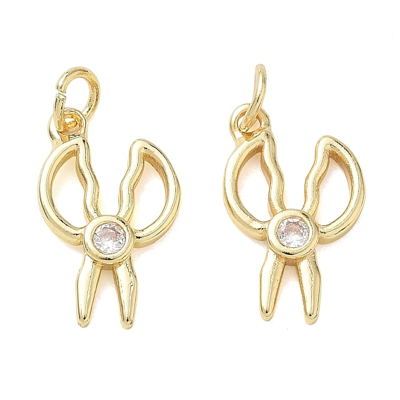 Brass Micro Pave Clear Cubic Zirconia Pendants, Scissor Charms
