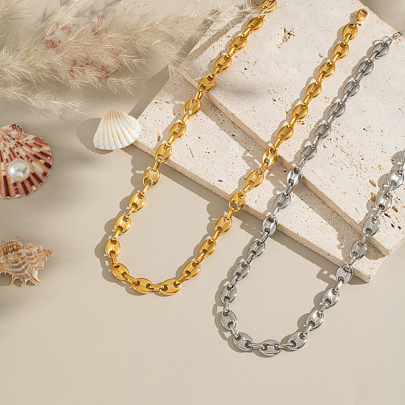 Европейские 8мм 304 ожерелья из нержавеющей стали в виде кофейных зерен для женщин