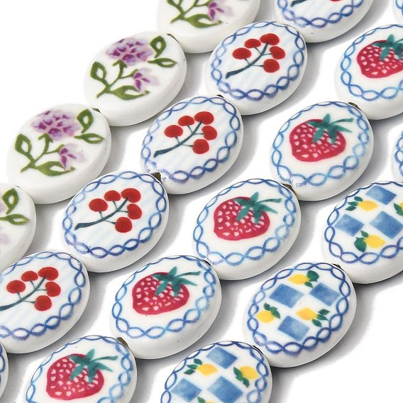 Hand Painted Oval Porcelain Beads, Ceramic Beads