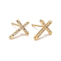 Clear Cubic Zirconia Cross Stud Earrings, Rack Plating Brass Jewelry for Women, Cadmium Free & Lead Free