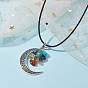 Tibetan Style Alloy Moon Pendant Necklace, Natural & Synthetic Mixed Gemstone Chips Chakra Theme Necklace