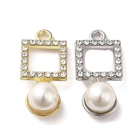Alloy with Rhinestone Pendants, with ABS Imitation Pearl, Square Charms