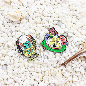 Space Flower Delivery: Cute Bunny on Interstellar Adventure with Creative Oil Pin for Robot Traveler