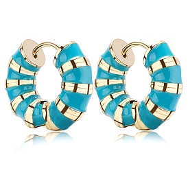 Enamel Striped Thick Hoop Earrings, Golden 316 Stainless Steel Jewelry for Women