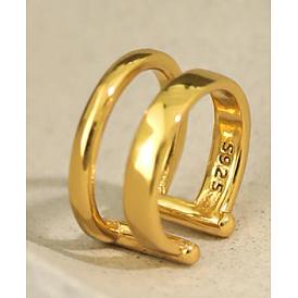 925 pendientes de plata esterlina, Pendientes versátiles simples sin agujeros de doble capa para mujer.