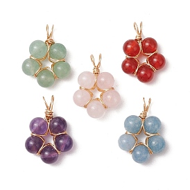 Подвески из натурального розового кварца/аметиста/сердолика/зеленого авантюрина/кварца с круглыми бусинами, подвески-звезды из медной проволоки, золотые, смешанные окрашенные и неокрашенные