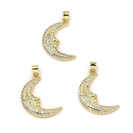 Rack Plating Real 18K Gold Plated Brass Pendants, with Cubic Zirconia, Long-Lasting Plated, Lead Free & Cadmium Free, Moon