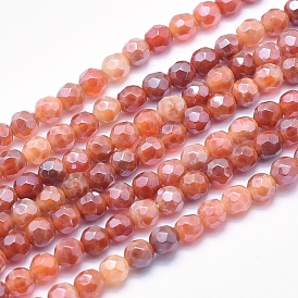 Electroplate Natural Fire Crackle Agate Beads Strands, Dyed & Heated, Faceted, Round