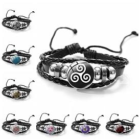 Bracelets multibrins triple couche en simili cuir, bracelet réglable sur le thème du yoga en alliage de verre