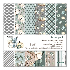 24 Sheets 12 Styles Autumn Pumpkin Scrapbook Paper Pads, for DIY Album Scrapbook, Background Paper, Diary Decoration