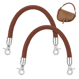 Braided Round Imitation Leather Bag Handles, with Metal Clasps, Silver Color Plated
