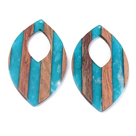 Resin & Walnut Wood Pendants, Two Tone, Leaf