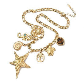 304 Женские ожерелья с подвесками в форме ракушки морского конька из нержавеющей стали и искусственного камня из смолы, Перу