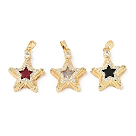 Латунные микропаве прозрачные подвески с фианитом, пятиконечные звездные подвески, со стеклом, без свинца и без кадмия, реальный 18 k позолоченный, стойки покрытие