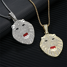 Винтажные ожерелья с подвеской в виде головы волка из сплава со стразами, стиль хип-хоп