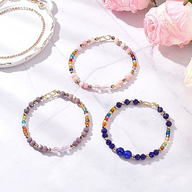3Pcs 3 Colors Glass Beaded Bracelets for Women, Rondelle, Faceted