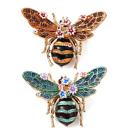Épingles en émail abeille avec fleur, épingles à revers en alliage de strass pour vêtements, or