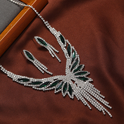 Изысканные сверкающие серьги-гвоздики из сплава со стразами и комплекты ожерелий для невесты, свадьбы, вечеринки, лошадиный глаз 