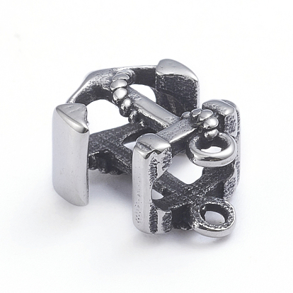 Retro 304 Stainless Steel Slide Charms/Slider Beads, for Leather Cord Bracelets Making, Anchor