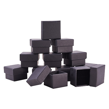 Boîtes à bijoux en carton kraft, boîte de bague, carrée, avec une éponge à l'intérieur
