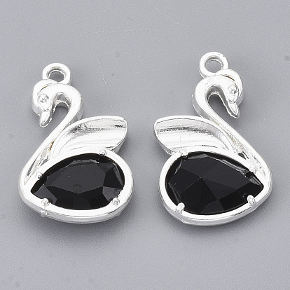 Eco-Friendly Alloy Glass Pendants, Faceted, Nickel Free, Swan