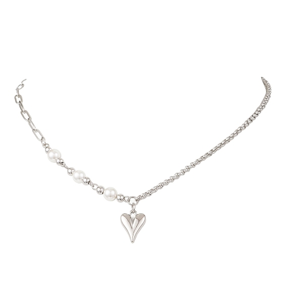 Кулон в форме сердца из сплава 304 цепочка из нержавеющей стали и ракушечного жемчуга для женщин, белые
