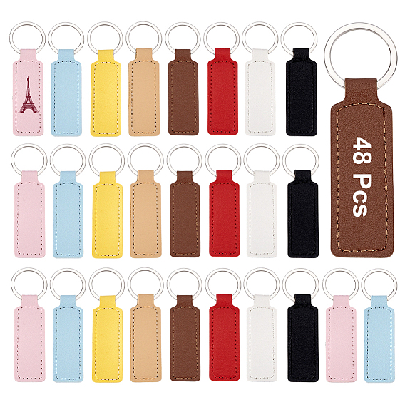 48шт 6 цвета искусственная кожа брелки, прямоугольные, платина