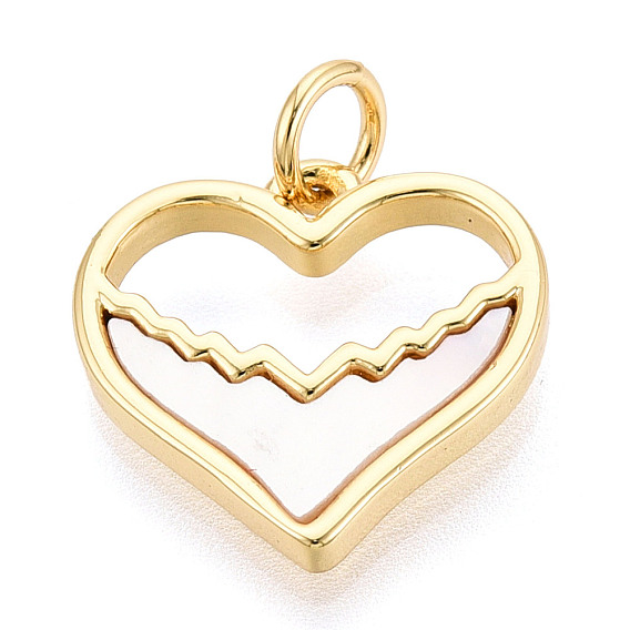 Подвески в форме сердца из латуни и натуральной ракушки, с прыжковых колец, цвет морской раковины