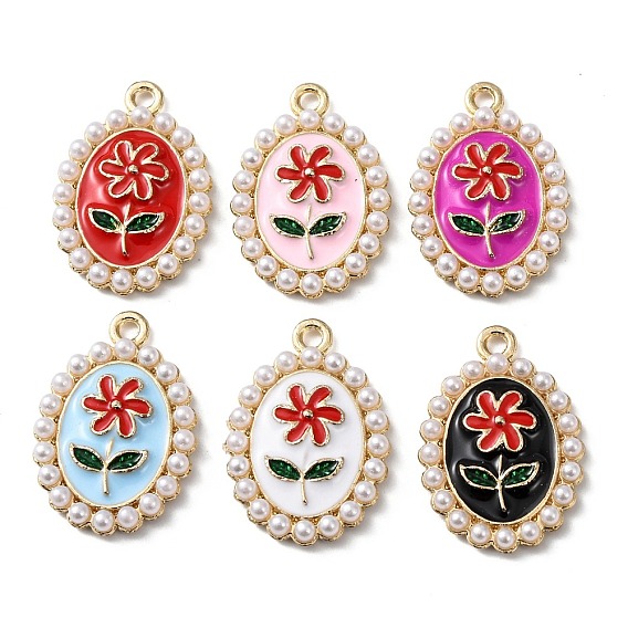 Подвески из сплава с эмалью и АБС-пластика с имитацией жемчуга, , золотые