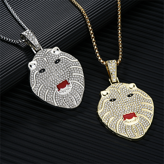 Винтажные ожерелья с подвеской в виде головы волка из сплава со стразами, стиль хип-хоп