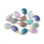 Natural Gemstone Pendants, with Brass Edge & Bails, Oval, Faceted