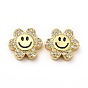Rack Plating Brass Cubic Zirconia Beads, with Enamel, Real 18K Gold Plated, Long-Lasting Plated, Cadmium Free & Lead Free, Flower with Smiling Face