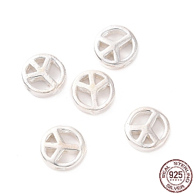 925 Sterling Silver Beads, Peace Sign, Flat Round, 10x3mm, Hole: 2mm