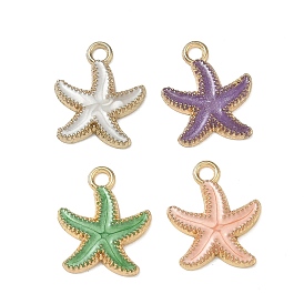 Alloy with Enamel Pendants, Starfish Charms, Cadmium Free & Nickel Free & Lead Free, Golden