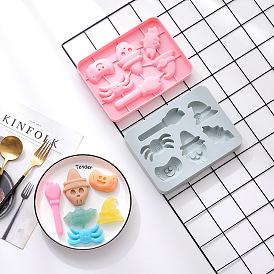 Halloween Food Grade Silicone Molds, Fondant Molds, for DIY Cake Decoration, Chocolate, Candy, Ice Hockey Mold, Bat, Skull, Torch, Jack-O-Lantern, Spider, Witch Hat