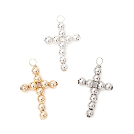 3Pcs 3 Colors Brass Beaded Pendants, with Copper Jewelry Wire, Cross Charms