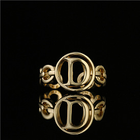 Stylish 18K Gold Plated Hollow Chain Ring with Alphabet Cutout - Unique Design!