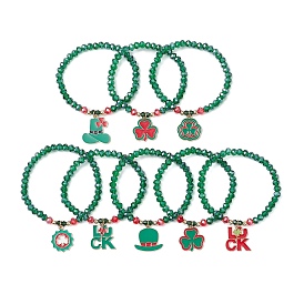 8шт. браслеты из стеклянных бусин ко дню святого патрика, сплав эмали шарм браслеты, шляпа/клевер/слово