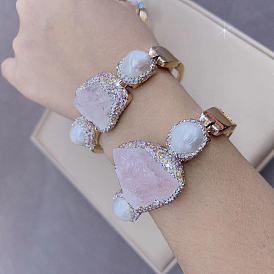 Morganite Pearl Bracelet with Gemstones and Diamonds - Fashionable and Unique Jewelry