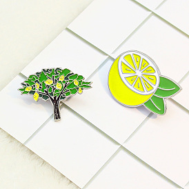 Refreshing Lemon Badge with Lush Green Leaves - Lemon Fruit Brooch