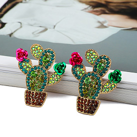 Charming Green Cactus Crystal Earrings for Trendy Parties and Versatile Style