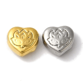 304 Stainless Steel Beads, Heart with Lotus