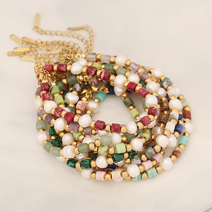 Bohemian Natural Stone Pearl Bracelet - Fashionable Beaded Jewelry B408