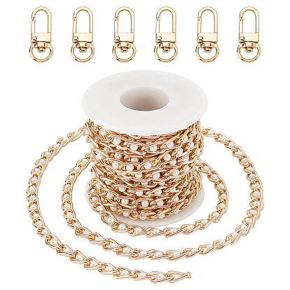 16.4 pieds chaînes gourmettes en aluminium et plastique ABS imitation perle, avec 12 fermoirs pivotants en alliage de zinc, pour kits de fabrication de sangles de chaînes de sacs de bricolage